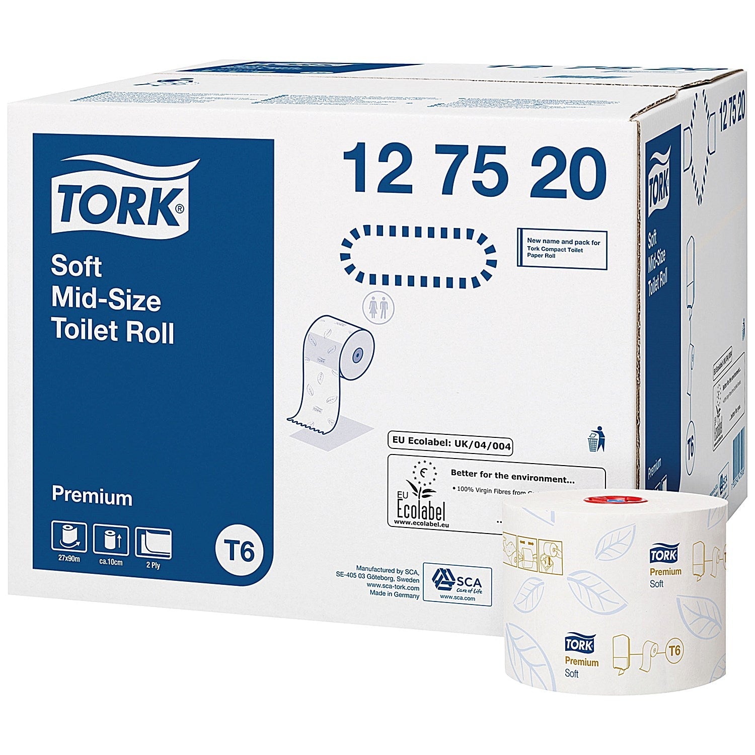 Tork T6 Soft Mid-Size Toilet Roll, 2-Ply, 90m, Pack of 27 Easy2Order : SCA47590