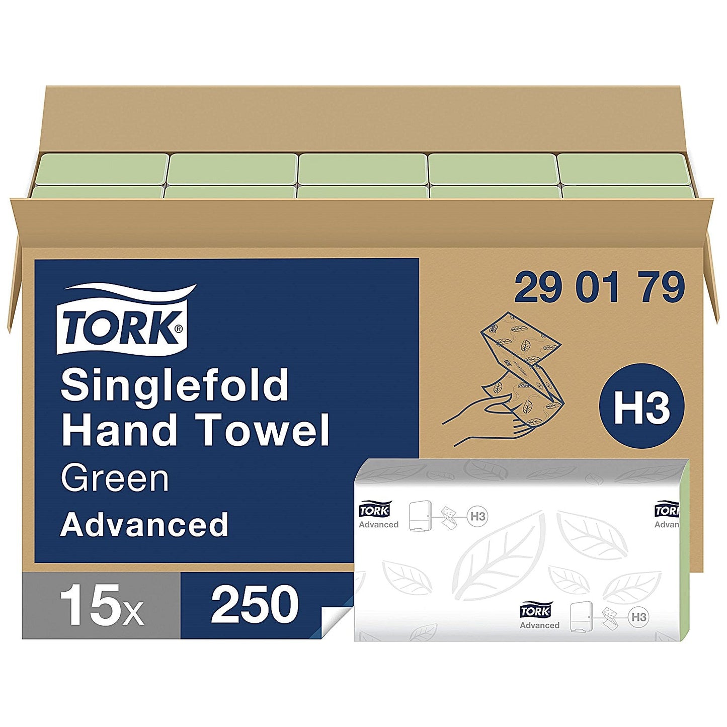 Tork H3 2-Ply V-Fold Singlefold Hand Towels, Green, Pack of 3750