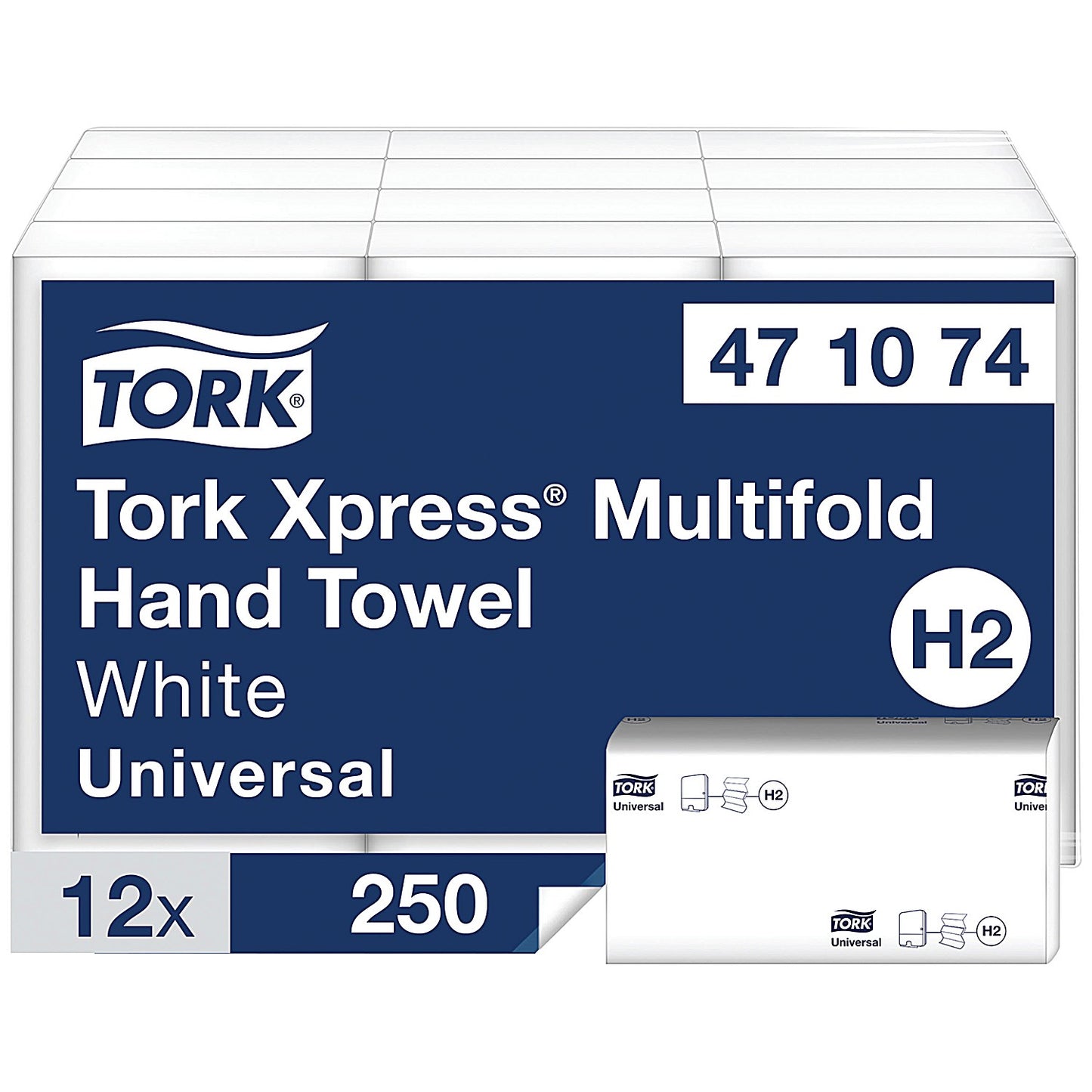Tork H2 Xpress 1-Ply Multifold Hand Towels, White, Pack of 3000