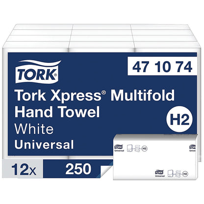 Tork H2 Xpress 1-Ply Multifold Hand Towels, White, Pack of 3000