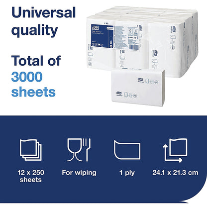 Tork H2 Xpress 1-Ply Multifold Hand Towels, White, Pack of 3000