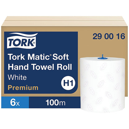 Tork H1 Matic 2-Ply Matic Hand Towel Roll, 100m, White, Pack of 6