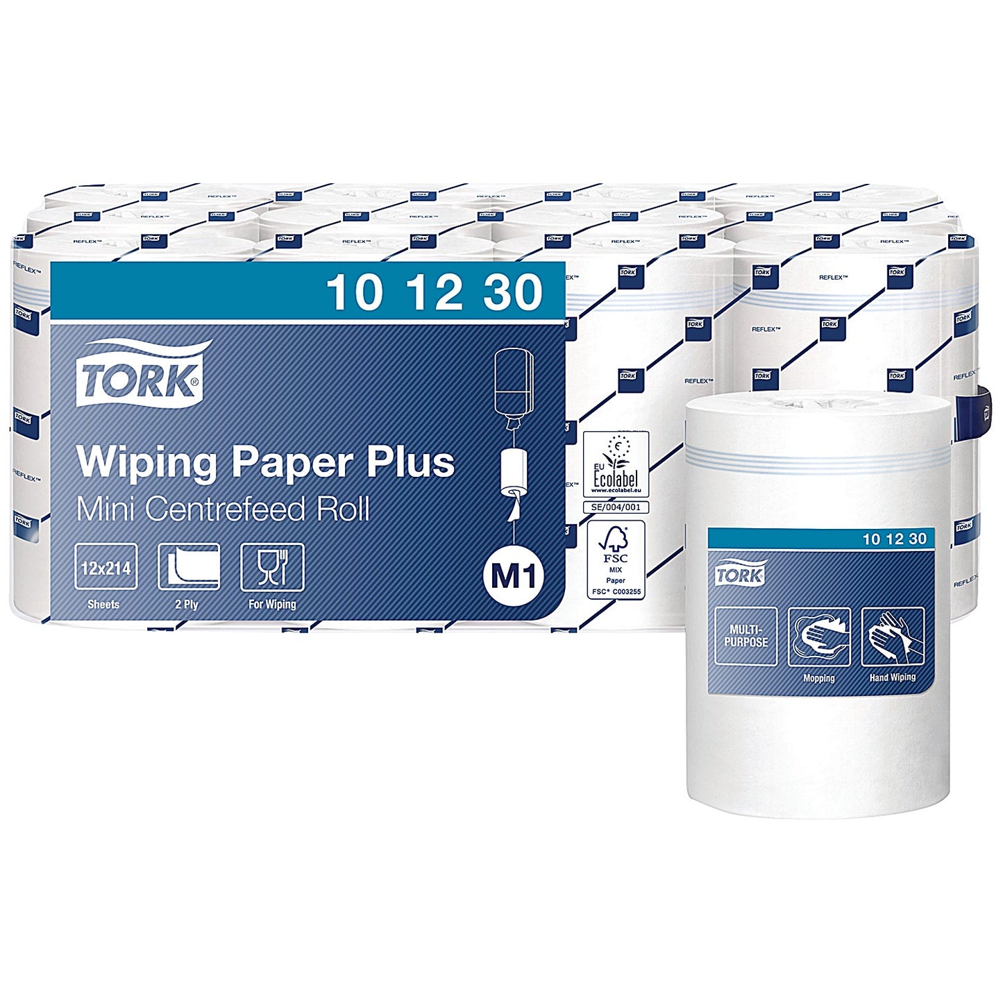 Tork M1 2-Ply Mini Centrefeed Roll, 75m, White, Pack of 12
