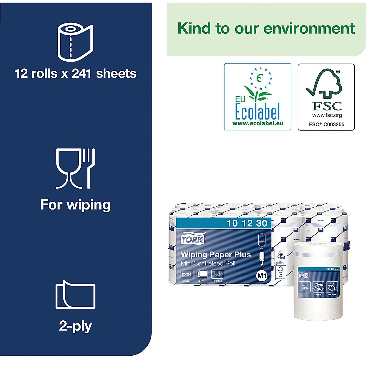 Tork M1 2-Ply Mini Centrefeed Roll, 75m, White, Pack of 12