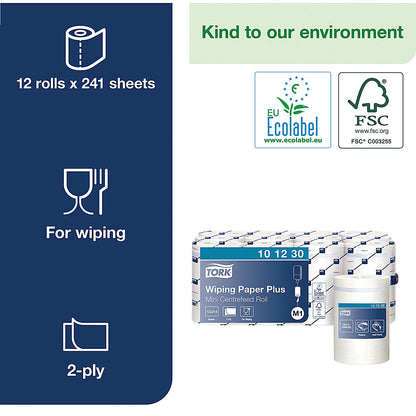 Tork M1 2-Ply Mini Centrefeed Roll, 75m, White, Pack of 12