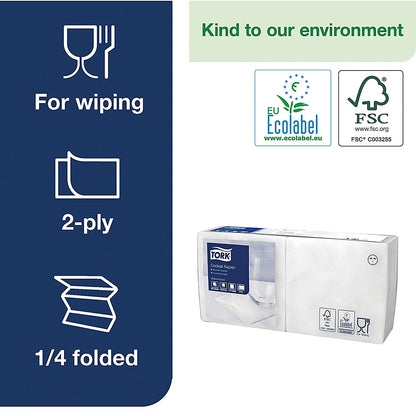 Tork 2-Ply Cocktail Napkins, 240mmx238mm, White, Pack of 200