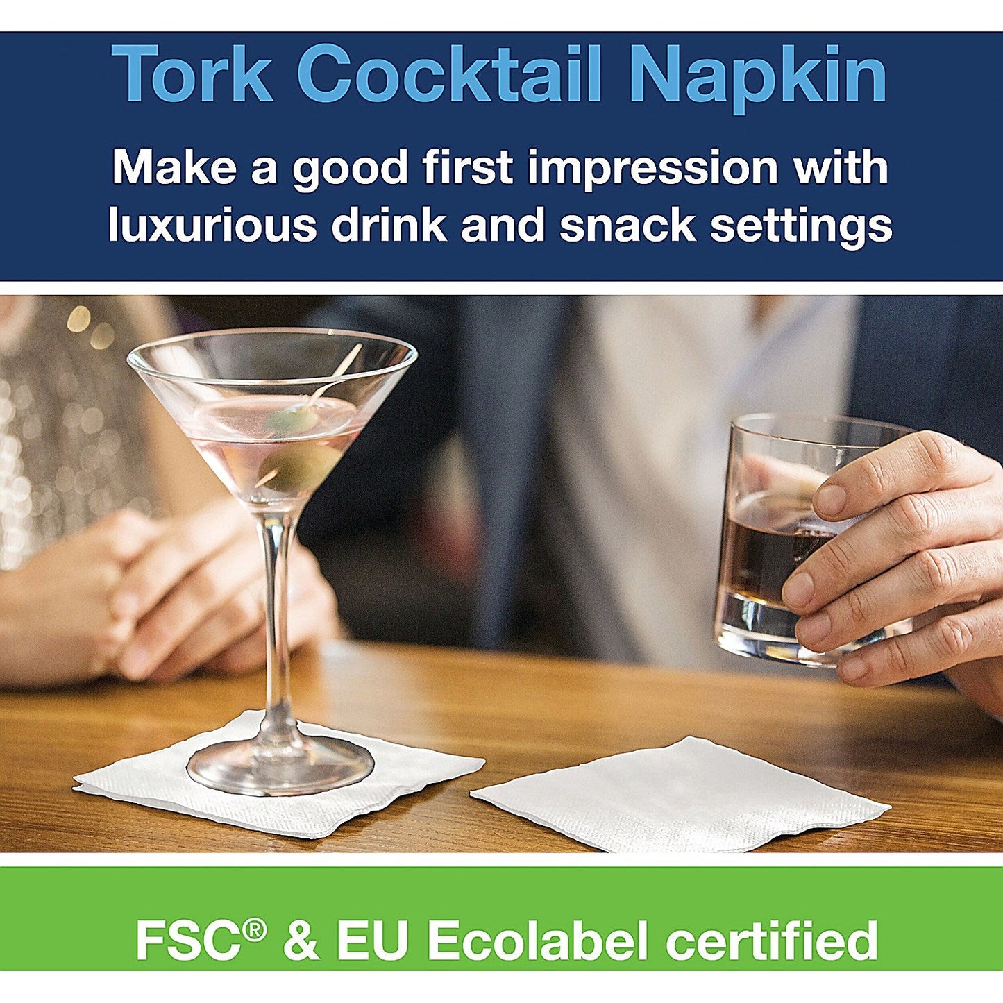 Tork 2-Ply Cocktail Napkins, 240mmx238mm, White, Pack of 200