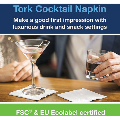 Tork 2-Ply Cocktail Napkins, 240mmx238mm, White, Pack of 200