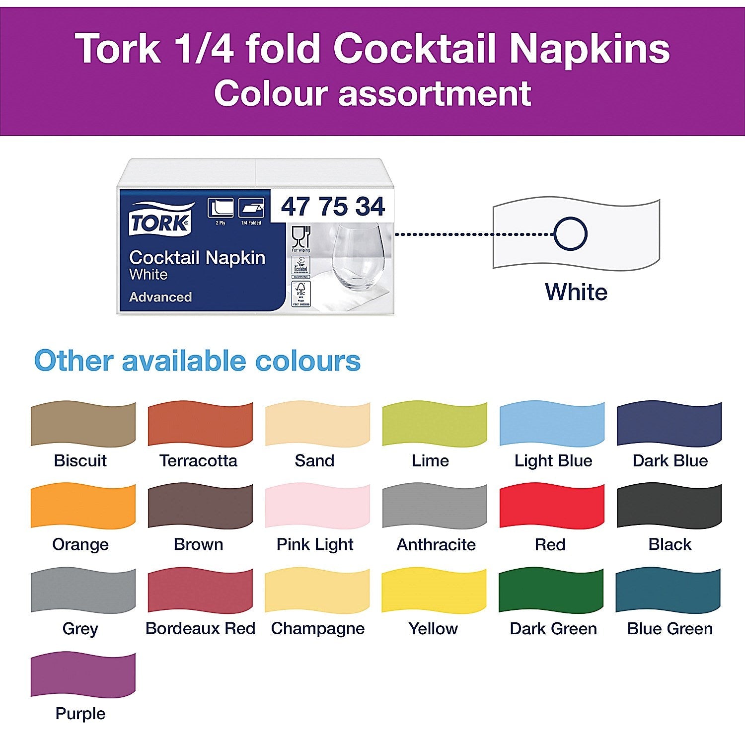 Tork 2-Ply Cocktail Napkins, 240mmx238mm, White, Pack of 200 Easy2Order : SCA77312