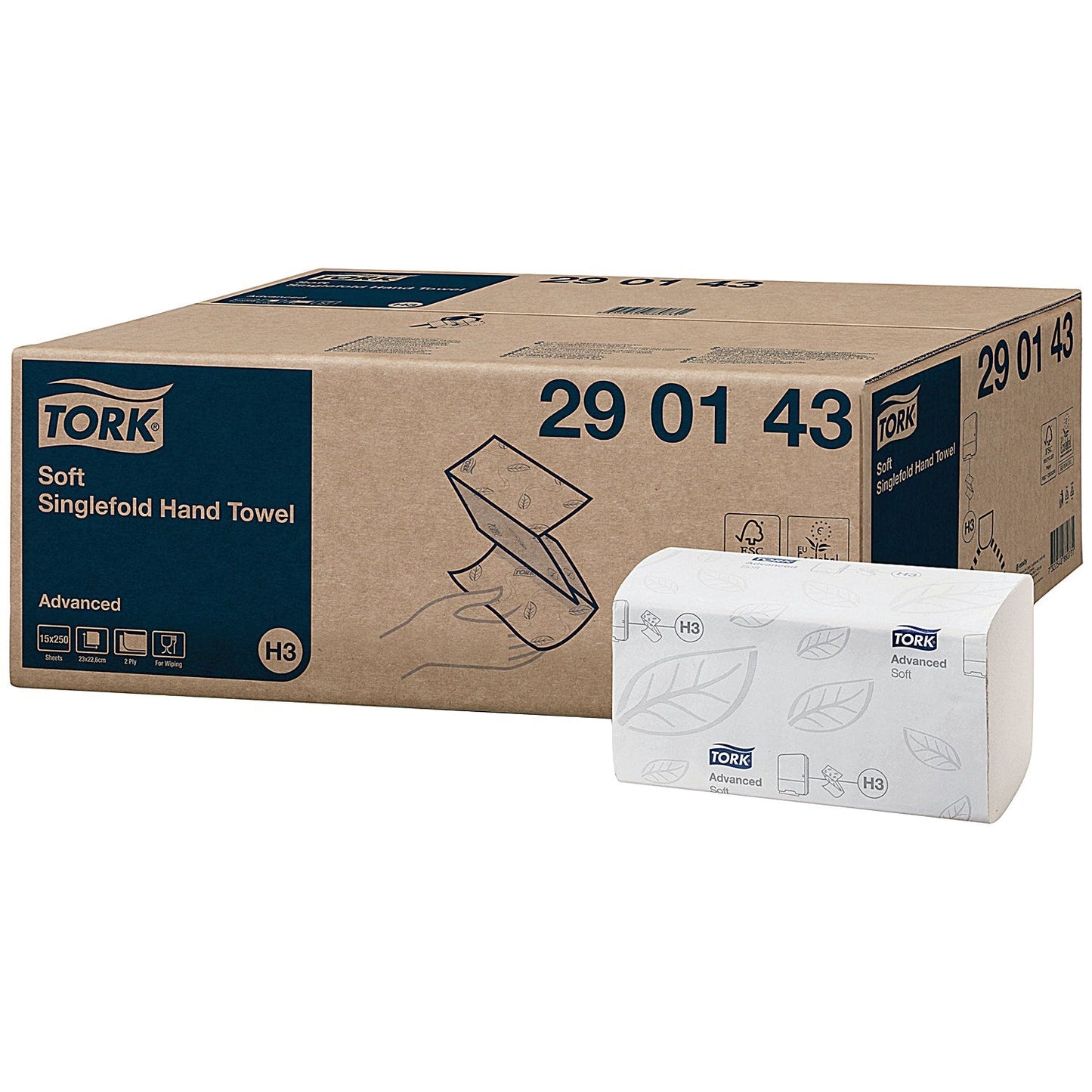 Tork H3 2-Ply Singlefold Hand Towels, White, Pack of 3750 Easy2Order : SCA88073