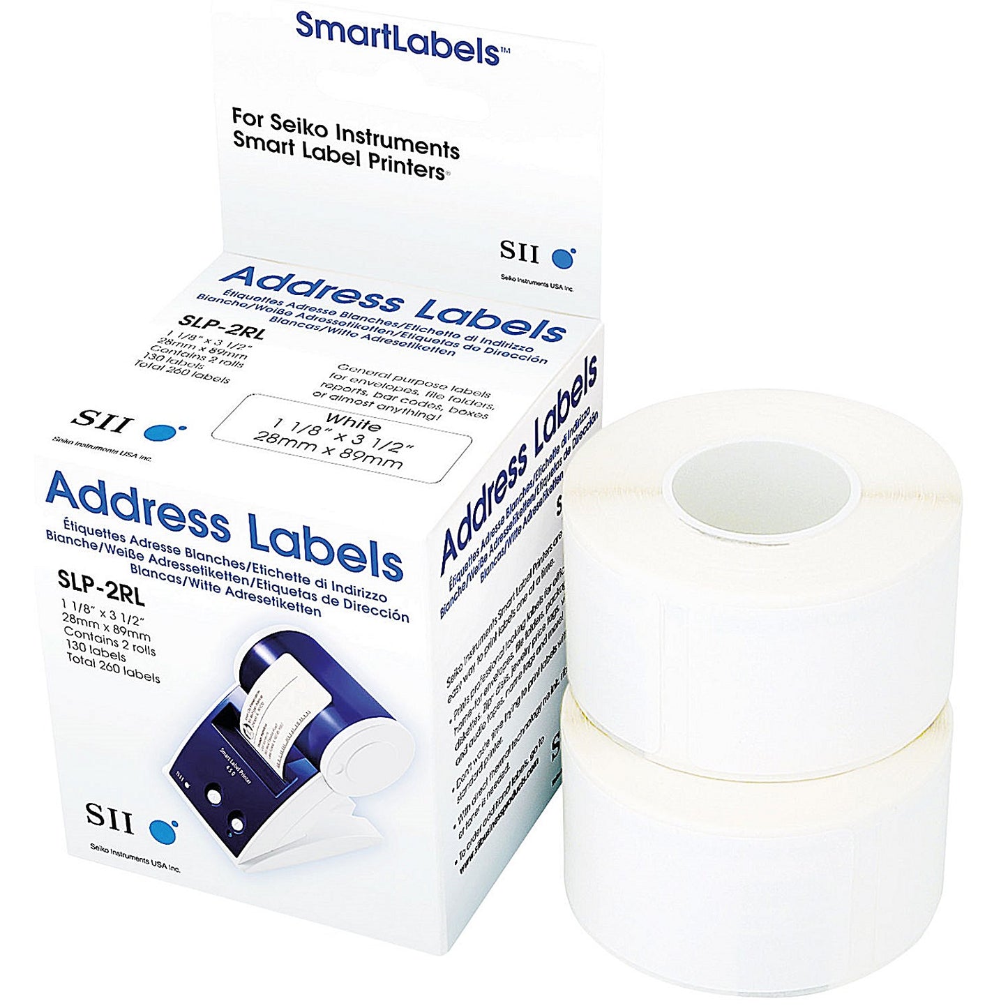 Seiko SLP2RL Address Labels, Black on White, 28x89mm, 260 Labels Per Roll
