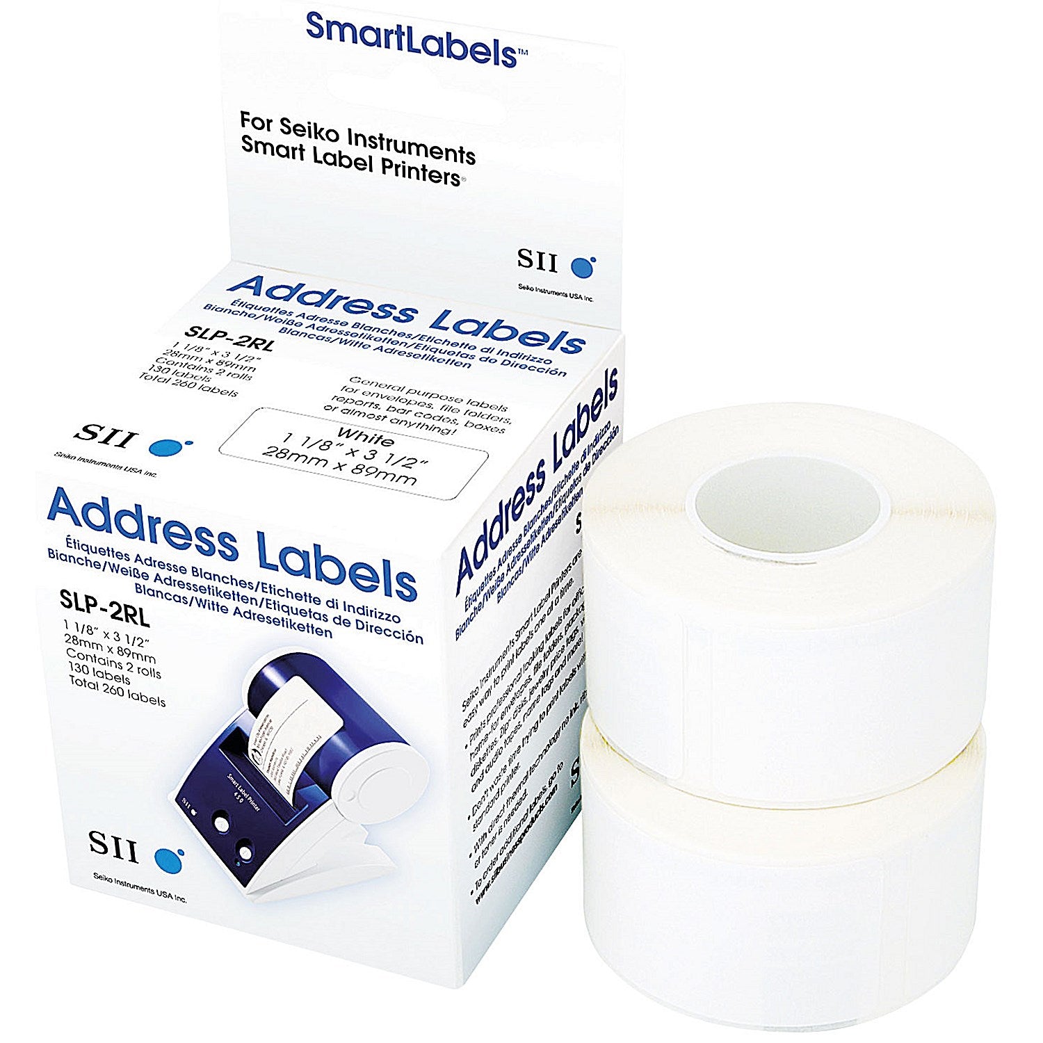 Seiko SLP2RL Address Labels, Black on White, 28x89mm, 260 Labels Per Roll