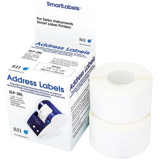 Seiko SLP2RL Address Labels, Black on White, 28x89mm, 260 Labels Per Roll