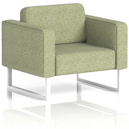 Brixworth Armchair, With White Legs, In Rivet Fabric, Burnish