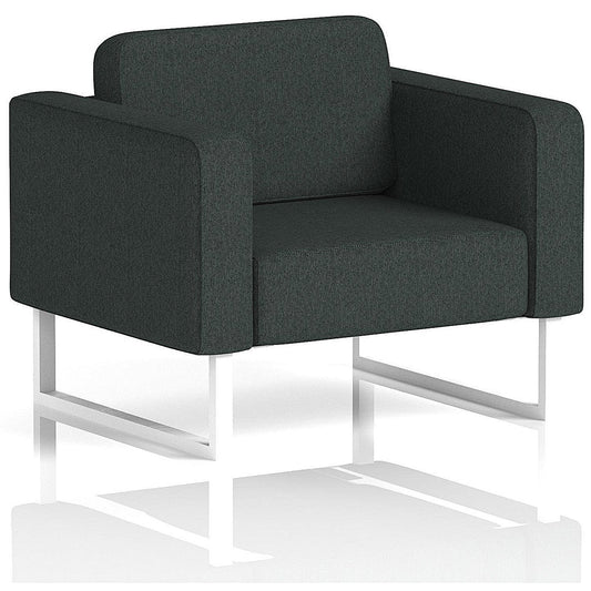Brixworth Armchair, With White Legs, In Rivet Fabric, Charcoal