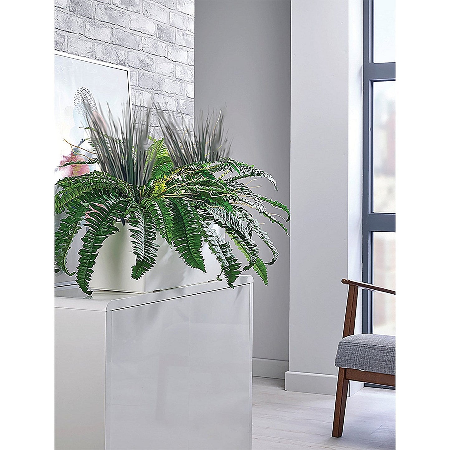 Boston Fern and Savannah Grass Matte White Trough LLRBFS550/RDYWH