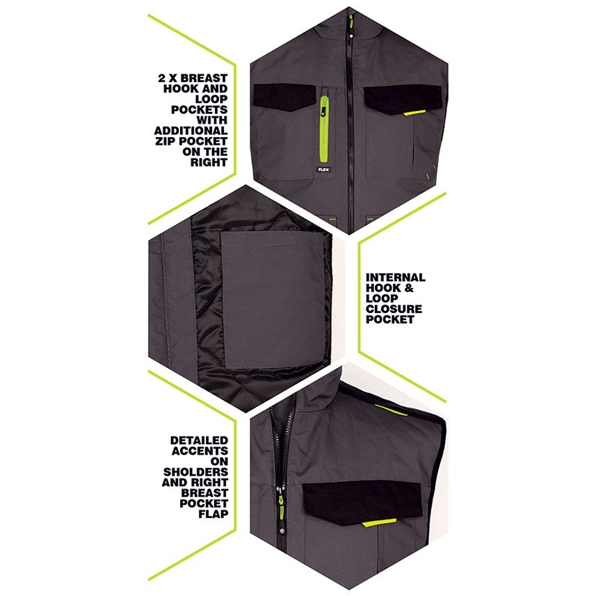 Flex Workwear Two-Tone Gilet, Grey & Black, 5XL