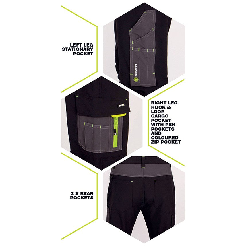 Flex Workwear Two-Tone Trousers, Black & Grey, 28R Easy2Order : SFTBLGY28R