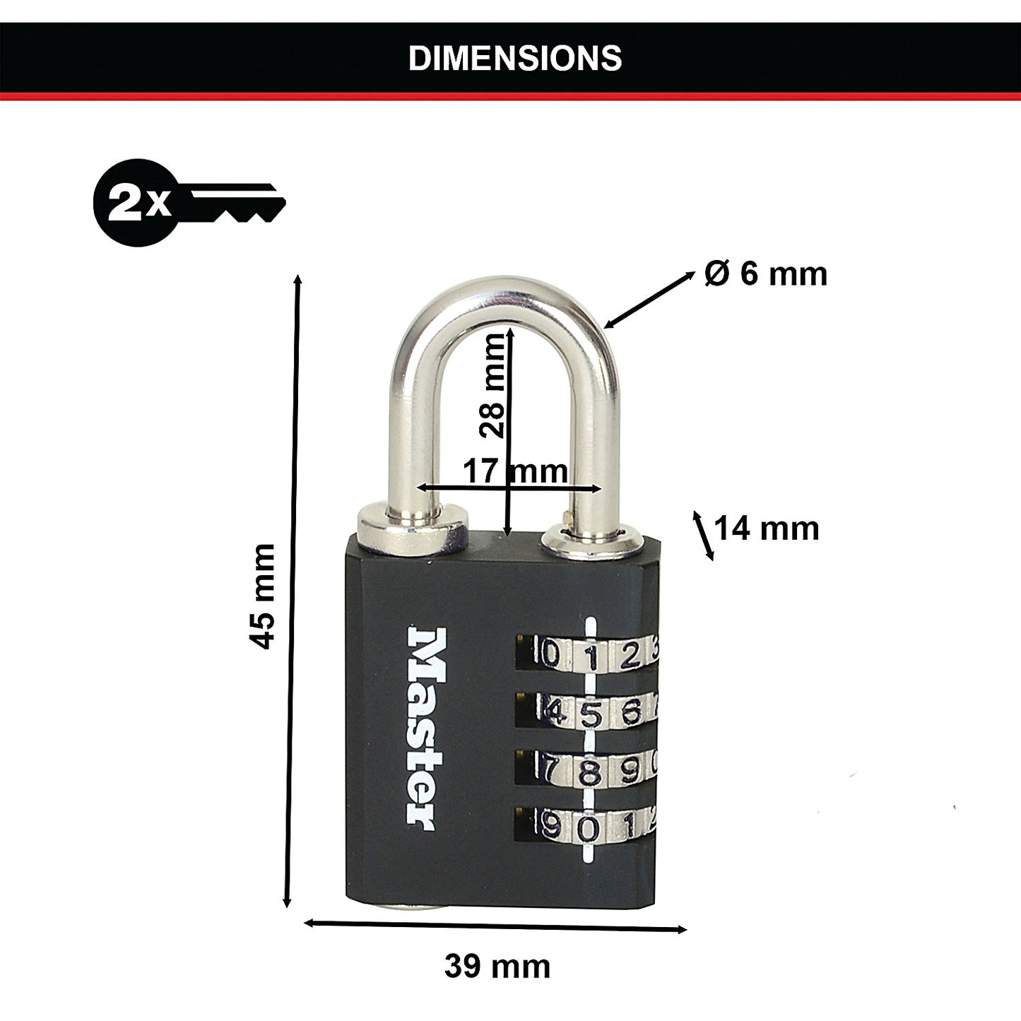 Master Lock Combi Padlock With Override Key, 28mm, Black