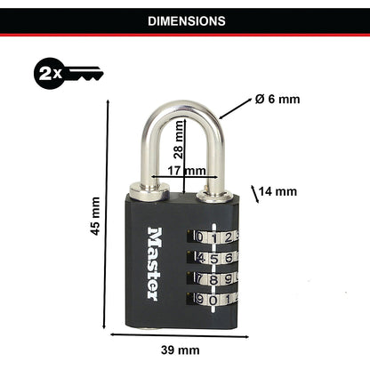 Master Lock Combi Padlock With Override Key, 28mm, Black