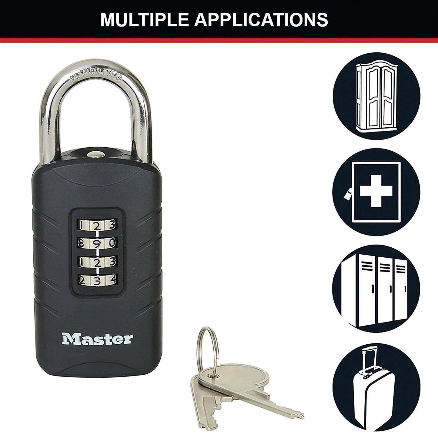 Master Lock Combi Padlock With Override Key, 27mm, Black