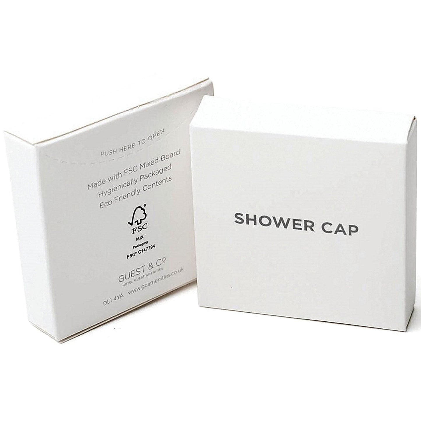White Boxed Eco Shower Cap Cornstarch with Hair Band, Pack of 250