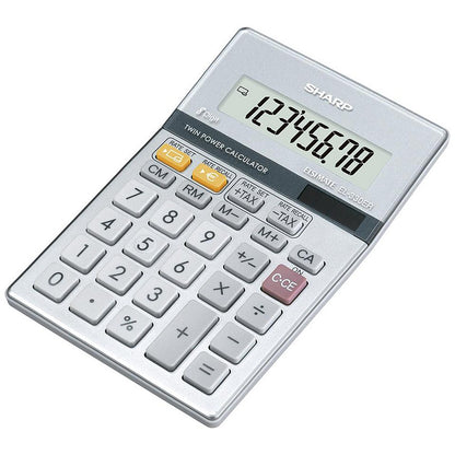 Sharp Desktop Calculator, 8 Digit, 4 Key, Battery/Solar Power, Silver