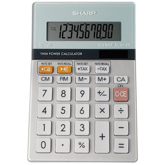 Sharp Desktop Calculator, 10 Digit, 3 Key, Battery/Solar Power, Grey