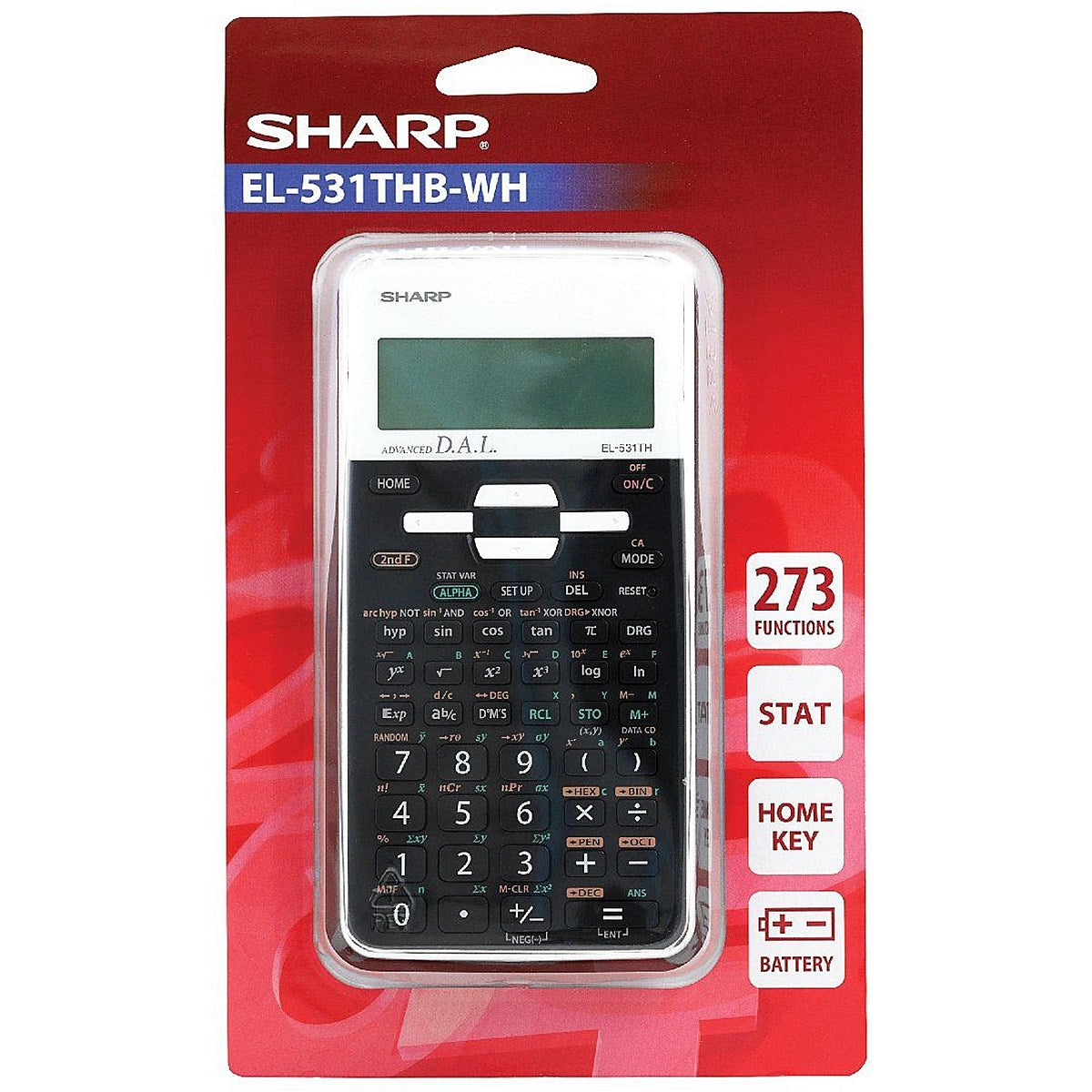 Sharp EL-531XH Scientifc Calculator, Solar and Battery Power, Black