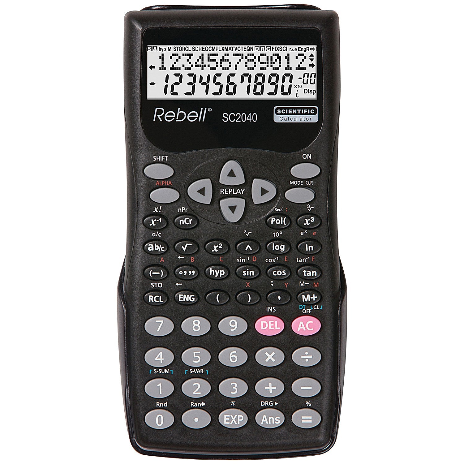 Rebell 2-Line Scientific Calculator, Battery Powered, Black