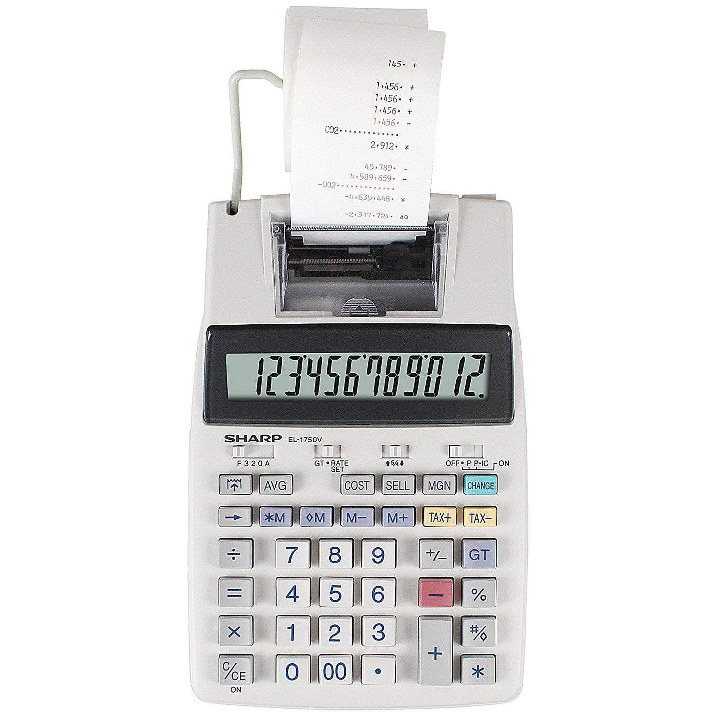 Sharp EL1750V Desktop Printing Calculator, 12 Digit, 2 Colour Printing, Grey