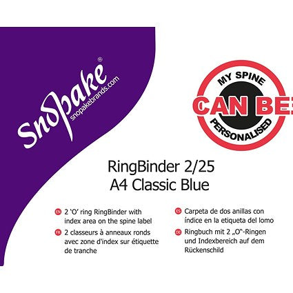 Snopake Ring Binder, A4, 2 O-Ring, 25mm Capacity, Blue, Pack of 10