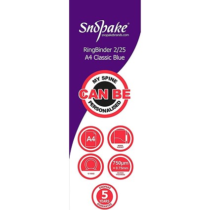 Snopake Ring Binder, A4, 2 O-Ring, 25mm Capacity, Blue, Pack of 10