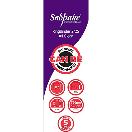 Snopake Ring Binder, A4, 2 O-Ring, 25mm Capacity, Clear, Pack of 10