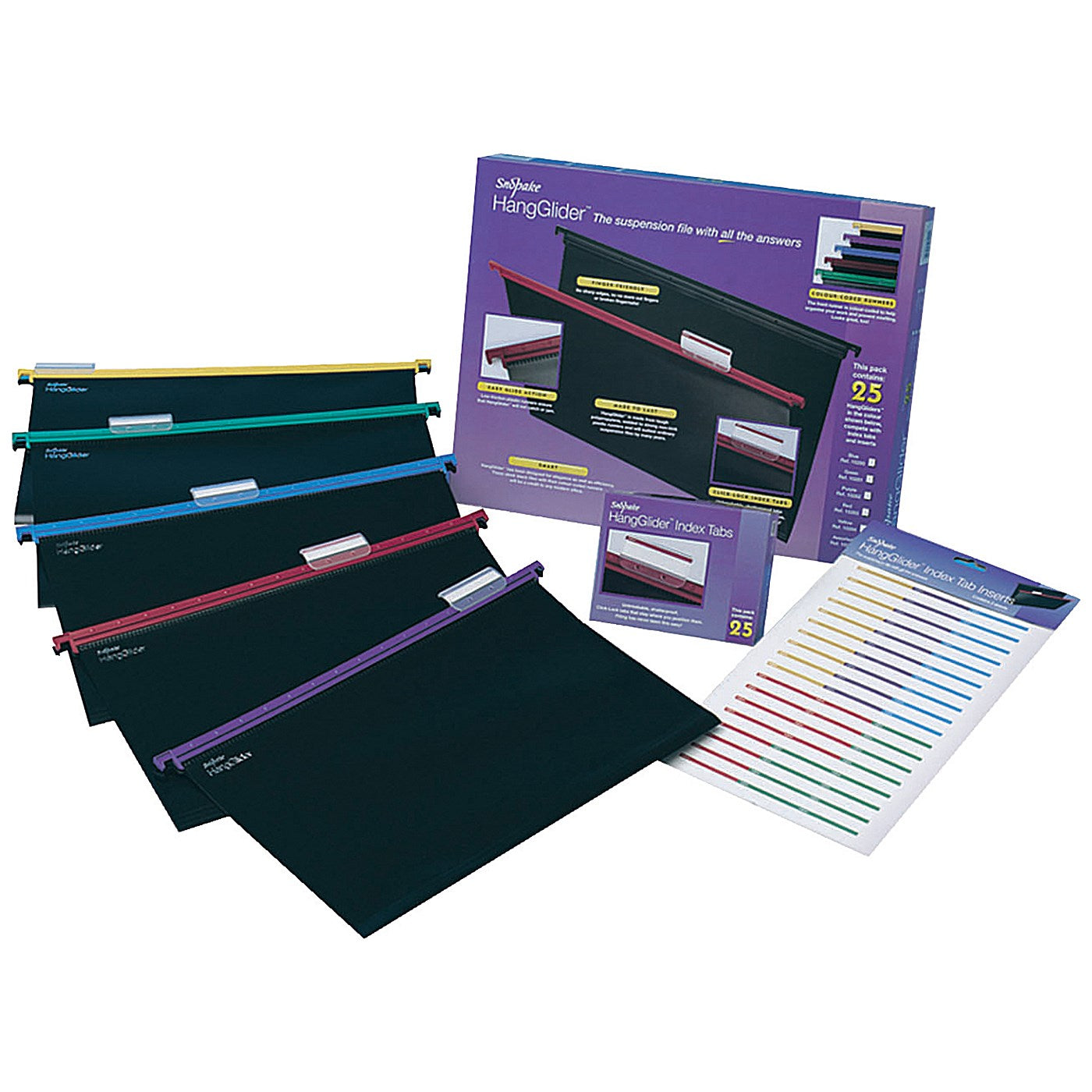 Snopake HangGlider Polypropylene Suspension Files, V Base, Foolscap, Assorted, Pack of 25
