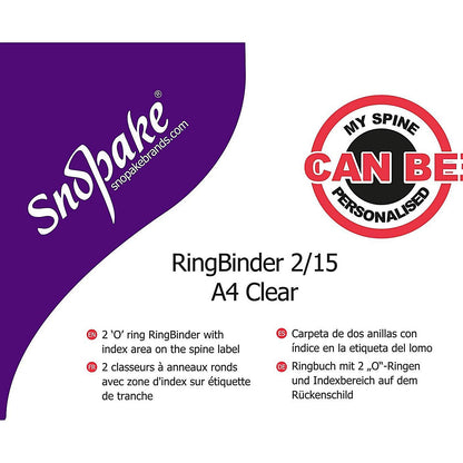 Snopake Ring Binder, A4, 2 O-Ring, 15mm Capacity, Clear, Pack of 10