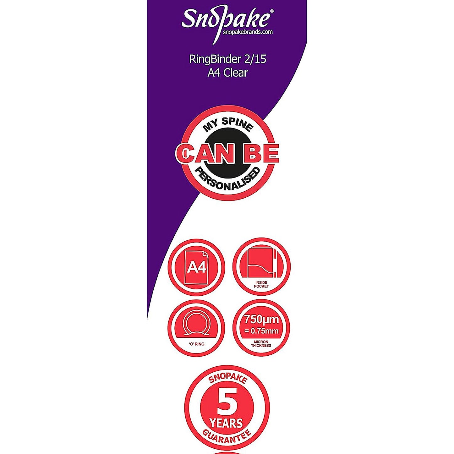 Snopake Ring Binder, A4, 2 O-Ring, 15mm Capacity, Clear, Pack of 10