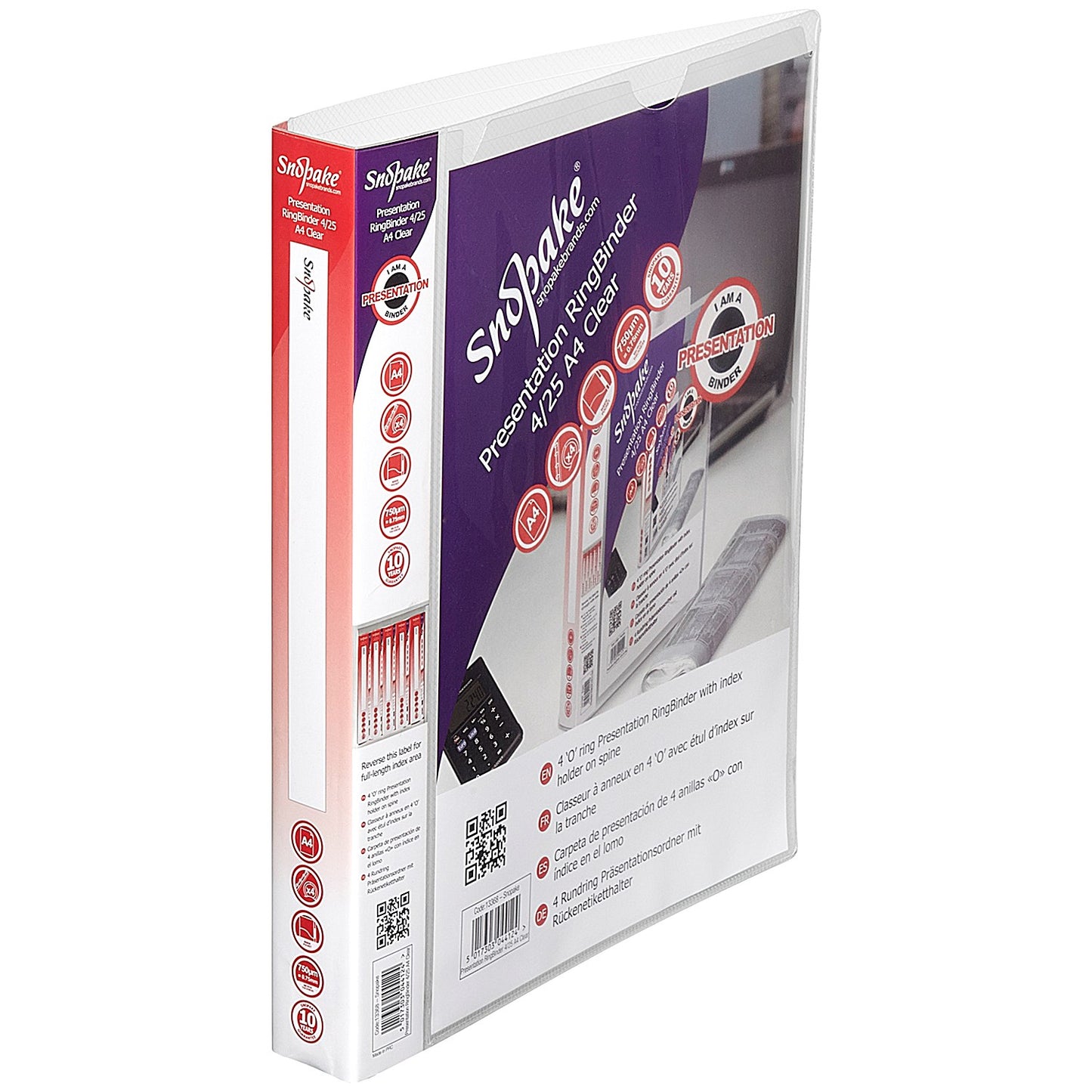 Snopake Presentation 4 A4 Ring Binder 25mm Clear