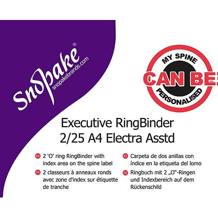 Snopake Executive Ring Binder, A4, 2 O-Ring, 25mm Capacity, Assorted, Pack of 10
