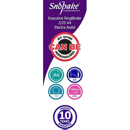 Snopake Executive Ring Binder, A4, 2 O-Ring, 25mm Capacity, Assorted, Pack of 10