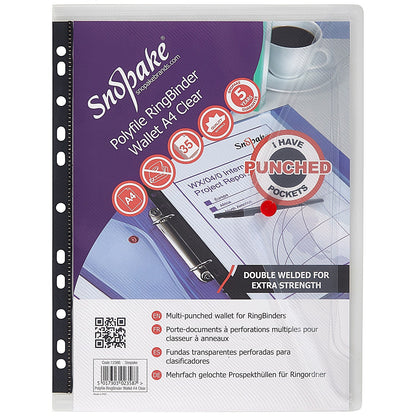 Snopake A4 PolyFiles Ring Binder Wallets, 180 Micron, Side Opening, Pack of 5