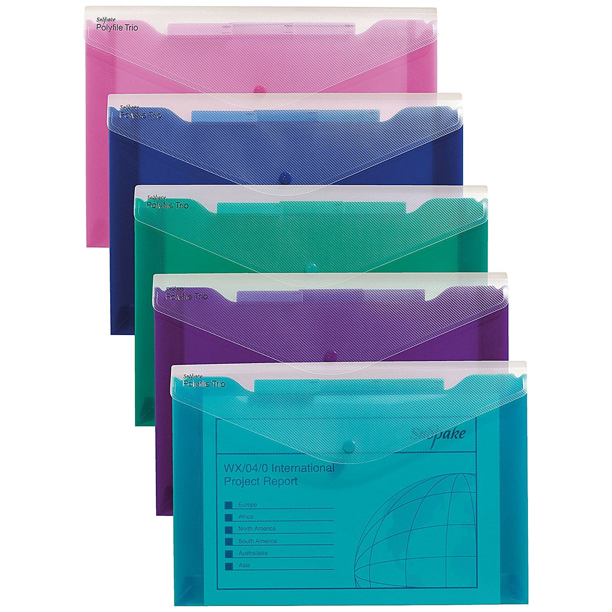 Snopake A4 Polyfile Trio Popper Wallets, Assorted, Pack of 5 ...