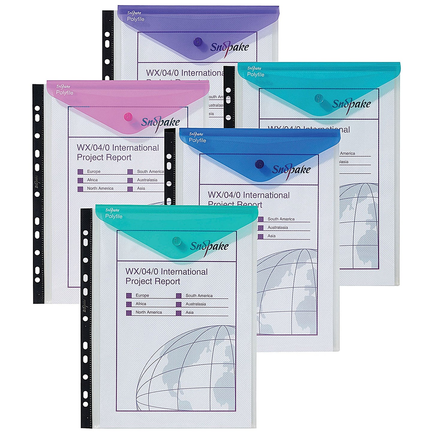 Snopake A4 PolyFile Ring Binder Wallets, 200 Micron, Top Opening, Assorted, Pack of 5
