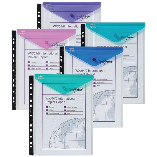 Snopake A4 PolyFile Ring Binder Wallets, 200 Micron, Top Opening, Assorted, Pack of 5