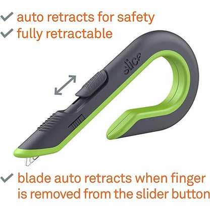 Slice Auto Retractable Box Cutter, Green and Black