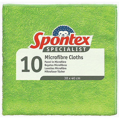 Spontex Specialist Microfibre Cloths, 380x400mm, Green, Pack of 10