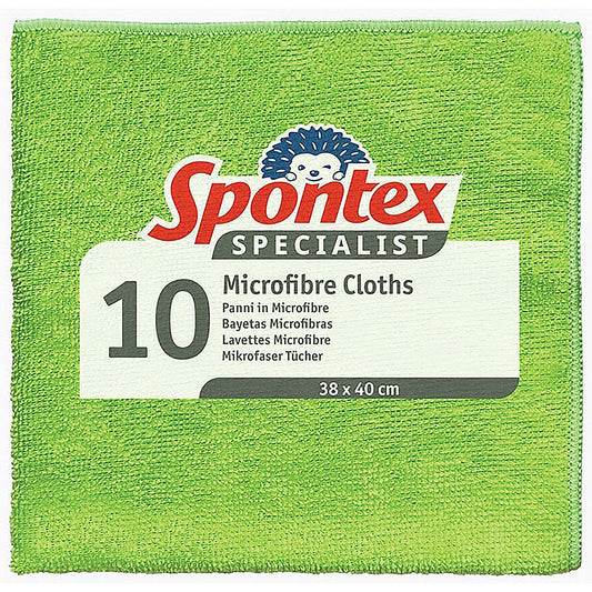 Spontex Specialist Microfibre Cloths, 380x400mm, Green, Pack of 10