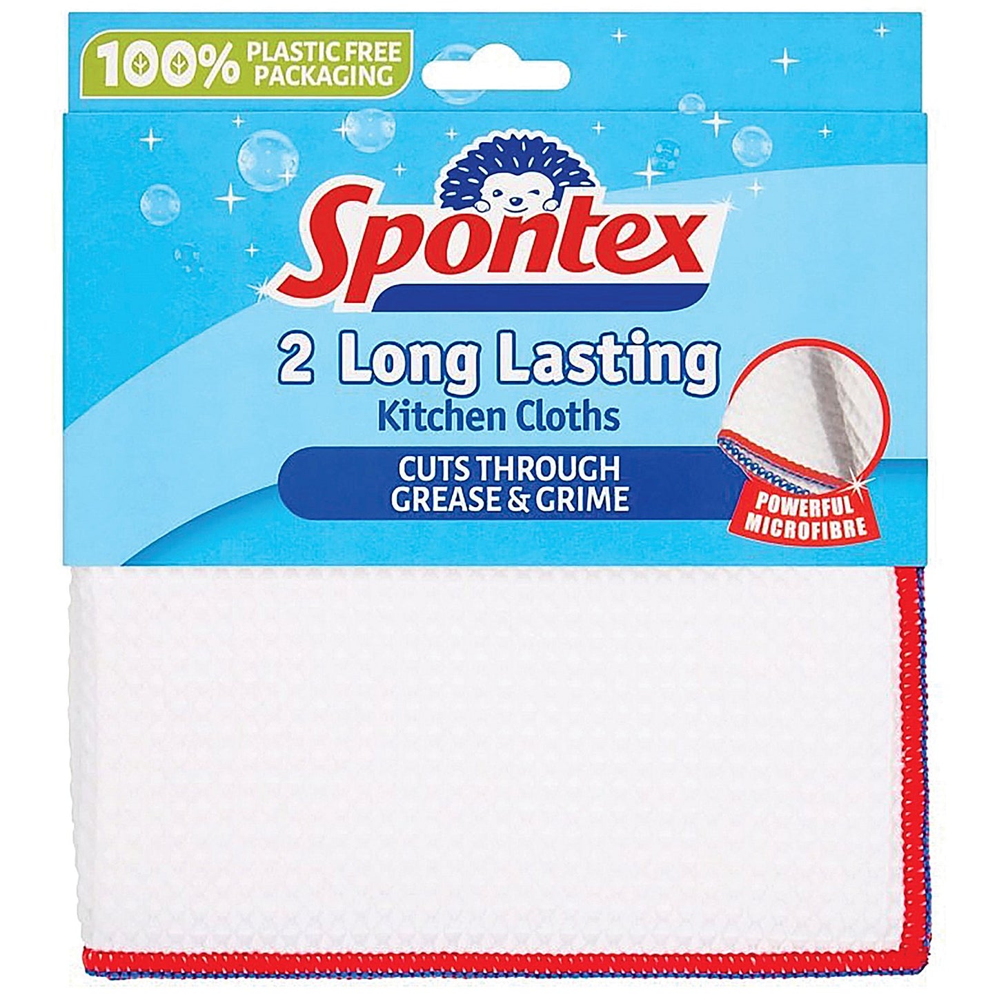 Spontex Long Lasting Kitchen Cloths, 360x360mm, White, Pack of 2