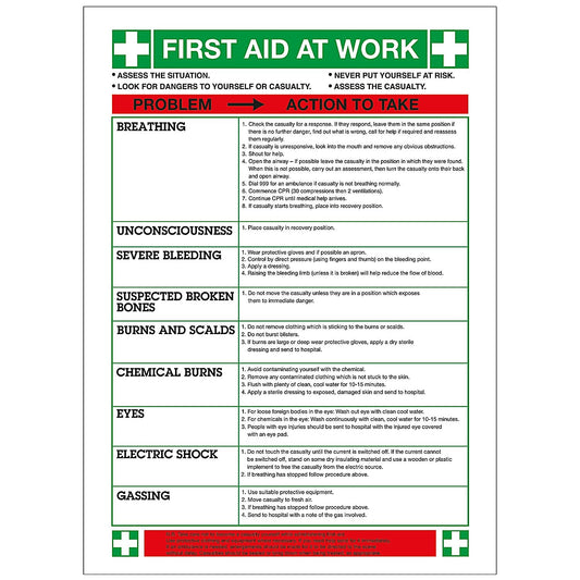 Safety Sign First Aid At Work Poster, 420 x 590mm Easy2Order : SR11121