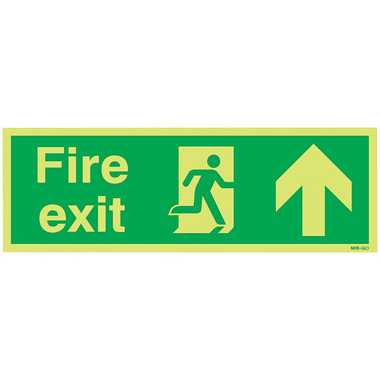Safety Sign Niteglo Fire Exit Running Man Arrow Up, 150x450mm, PVC Easy2Order : SR11151
